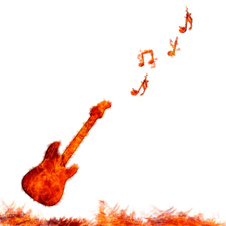Illustration with flame guitar on  white background の写真素材