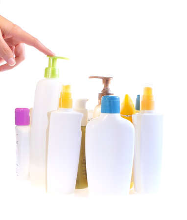 Personal care bottles isolated on white background 