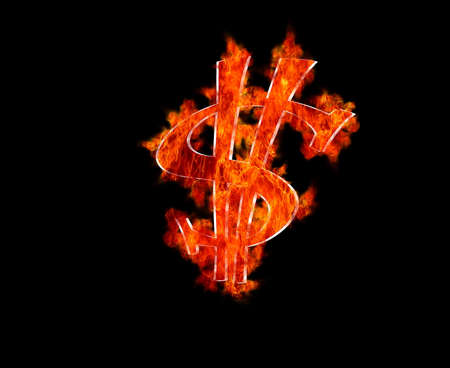 Illustration with a dollar sign in burning の写真素材