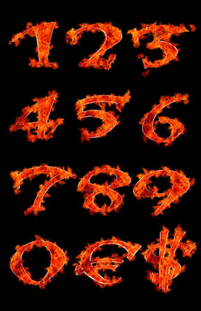 Illustration with a numbers in burning on black background の写真素材