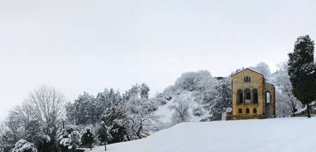 St Mary of Naranco snowed in Asturias, Spain の写真素材