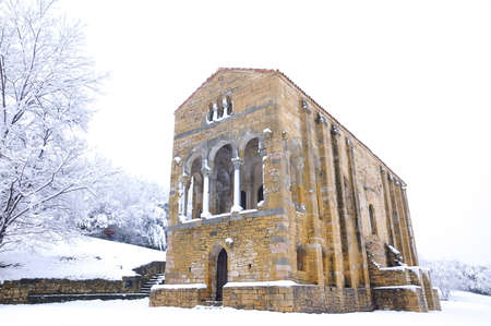 St Mary of Naranco snowed in Asturias, Spain の写真素材
