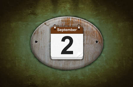 Illustration old wooden calendar with September 2 の写真素材