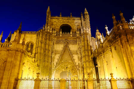Seville cathedral night view in Andalusia, Spain の写真素材