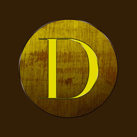 Letter D in gold and wood on brown background の写真素材