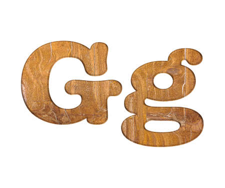 Illustration with G letter in wooden on white background の写真素材