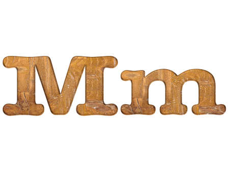 Illustration with M letter in wooden on white background の写真素材