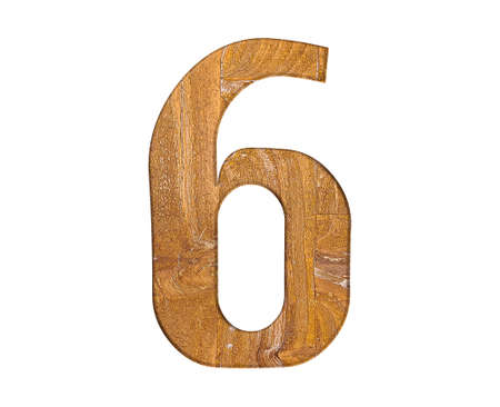 Illustration with number 6 in wooden on white background の写真素材