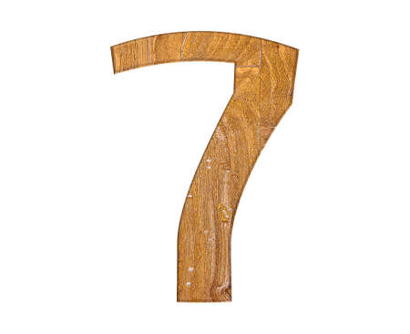 Illustration with number 7 in wooden on white background の写真素材