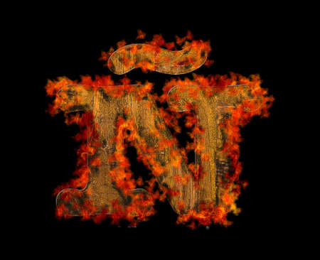 Illustration with a letter Ã wooden burning の写真素材