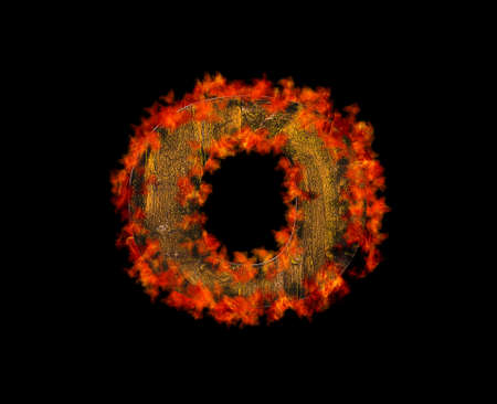 Illustration with a letter O wooden burning の写真素材