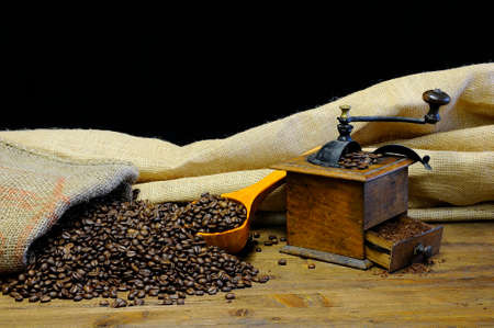 Bag of coffee beans on the table 