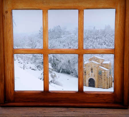 St Michael of Lillo in Oviedo with snow 