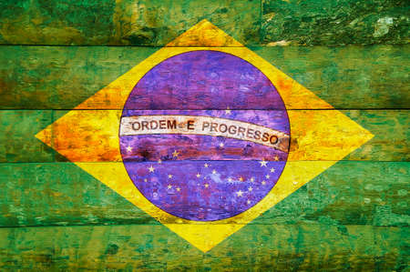Illustration with a wooden flag of Brazil の写真素材