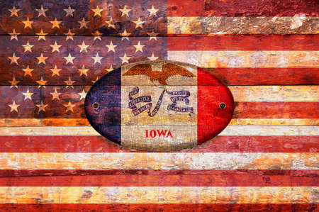 Illustration with a wooden flag of Iowa の写真素材