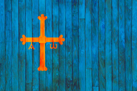 Asturias flag background of old wood with knots の写真素材