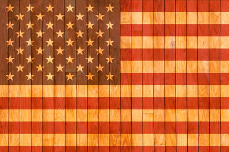 USA flag background of old wood with knots の写真素材
