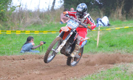 SARIEGO, SPAIN - AUGUST 19  Sariego motocross in August 19, 2014 in Sariego, Spain  Motorcycle Rider Sara Coloret in the motorbike race のeditorial素材