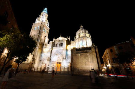 Night view of the Cathedral of Toledo in Spain.の写真素材