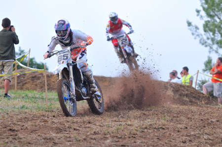 SARIEGO, SPAIN - AUGUST 18: Sariego motocross in August 18, 2014 in Sariego, Spain. Motorcycle Rider Mickael Musquin in the motorbike race.のeditorial素材