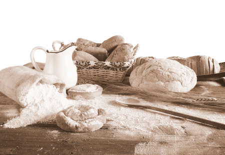 Ingredients on the table of the bakery.の写真素材