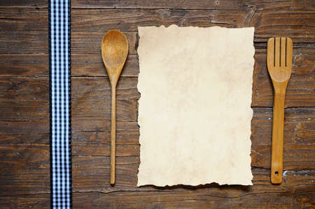 Parchment on wooden table in the kitchen.の写真素材