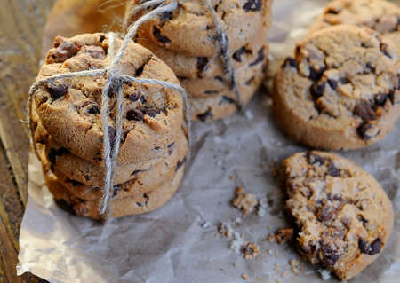 Homemade cookies on wooden table in the kitchenの写真素材