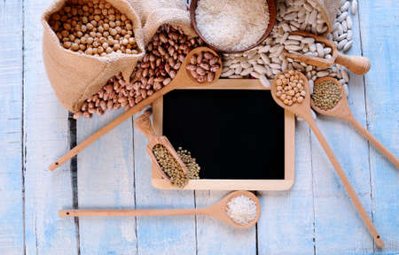 Lentils on a blackboard with space for writing