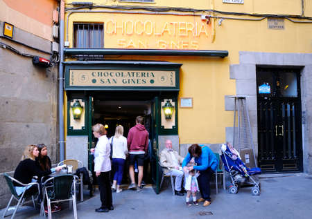 MADRID, SPAIN - APRIL 3: The famous chocolate shop San Gines in April 3, 2015 in Madrid, Spain. It is old centre of capital city.のeditorial素材