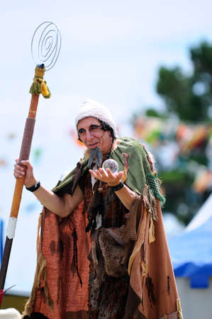 LLANERA, SPAIN - JULY 5: Person characterized sorcerer on the feast of the excommunicated (Exconxuraos) in July 5 of 2014 in Llanera, Asturias.のeditorial素材