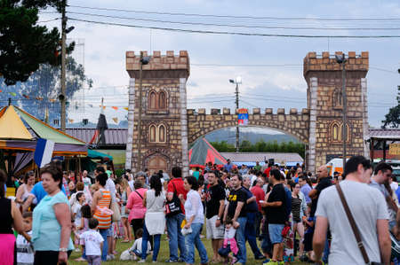 LLANERA, SPAIN - JULY 5: Fairgrounds crowded in the celebration of the feast of regional tourist interest in "The Exconxuraos" in July 5 of 2014 in Llanera, Asturiasのeditorial素材