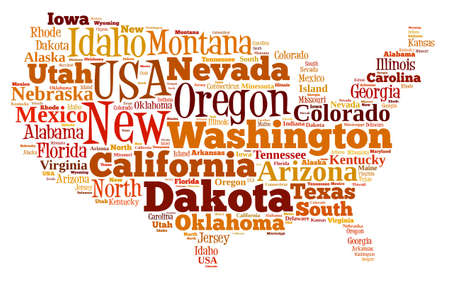 Illustration with word cloud on US states.の写真素材
