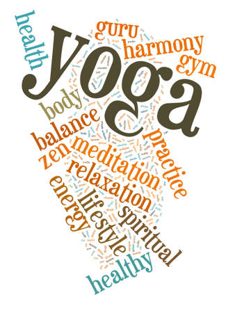 Illustration with word cloud on the benefits of Yoga.の写真素材