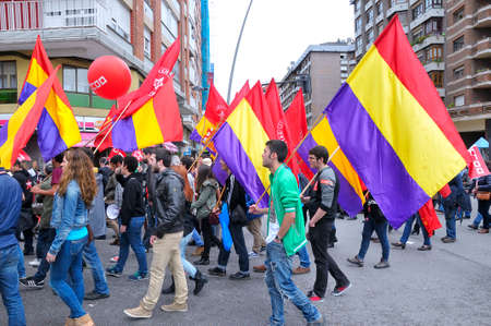 GIJON SPAIN  MAY 1: Manifestation summoned by the UGT and CCOO labor unions to celebrate Labor Day in May 1 2015 in Gijon.のeditorial素材