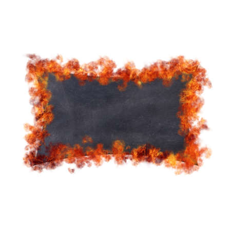 A blackboard in flames on white backgroundの写真素材