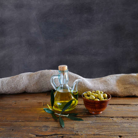 Olive oil in a table of kitchen.の写真素材