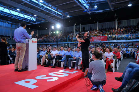 GIJON SPAIN  MAY 8: Rally of the Spanish Socialist Workers' Party PSOE in May 8 2015 in Gijon Spain. Pedro Sanchez General secretary of the Spanish Socialist Workers' Party PSOE addresses the audienceのeditorial素材