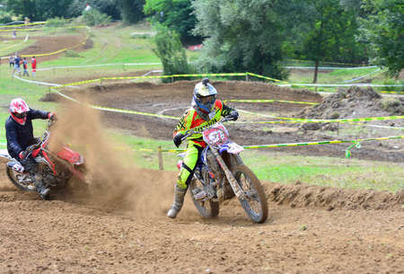 VALDESOTO, SPAIN - AUGUST 8: Asturias Motocross Championship in August 8, 2015 in Valdesoto, Spain. Monchu Garcia rider with the number 91のeditorial素材
