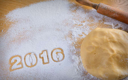 2016 homemade cookies on wooden table in the kitchenの写真素材