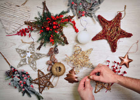 Preparing the Christmas decorations at home.の写真素材