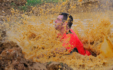 GIJON, SPAIN - JANUARY 31: Farinato Race, extreme obstacle race in January 31, 2016 in Gijon, Spain....