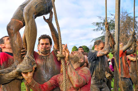 GIJON, SPAIN - JANUARY 31: Farinato Race, extreme obstacle race in January 31, 2016 in Gijon, Spain....