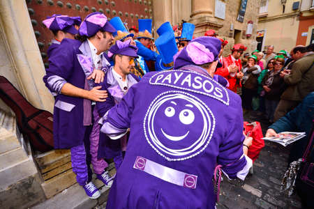 CADIZ, SPAIN - FEBRUARY 8: Typical carnival chorus (chirigota) sing during the carnival in the...