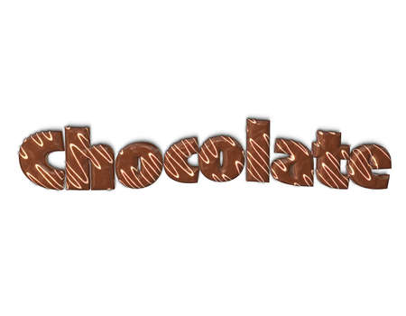 Letters of word chocolate covered with dark chocolate on white background.3D renderingの写真素材