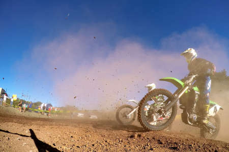 SARIEGO, SPAIN - AUGUST 22: Legendary Sariego motocross test in August 22, 2016 in Sariego, Spain. David Miranda rider with the number 4.のeditorial素材