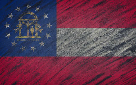 Close-up of national Georgia state flag painted with colored chalk on a blackboard.