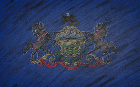 Close-up of national Pennsylvania state flag painted with colored chalk on a blackboard. 3D renderingの写真素材
