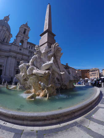 Fountain of the four rivers in Piazza Navona, Rome Italyのeditorial素材
