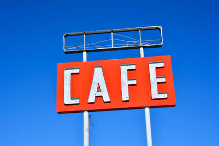 Cafe sign along historic Route 66 in Texasの写真素材