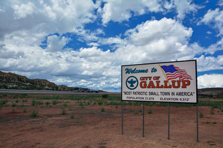 GALLUP, NEW MEXICO - JULY 22: Welcome sign to Gallup, most patriotic small town in America on July 22, 2017 in Gallup, New Mexico.のeditorial素材